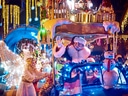Weihnachtsparade mit Santa und Engel.