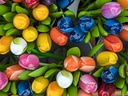 Bunte hölzerne Tulpen.