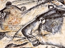 Prähistorische Höhlenmalerei von Löwen in der Chauvet-Höhle.