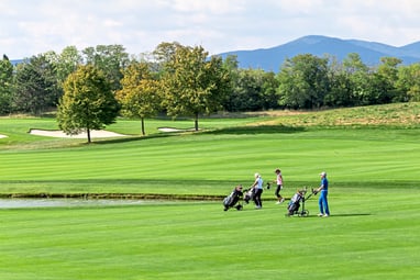 die-gruensten-seiten-der-donau-7.jpg Vier Personen spielen Golf auf einem grünen Platz.