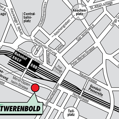 Kartenansicht der Bahnhofsgegend mit Markierung bei Twenbold.