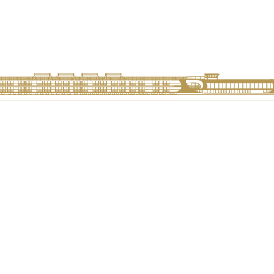 Goldene Silhouette eines Flusskreuzfahrtschiffs auf schwarzem Hintergrund.