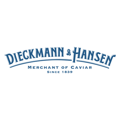 Logo mit blauem Text über Handel mit Kaviar.