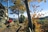 Person auf einer Bank mit herbstlicher Landschaft im Hintergrund.