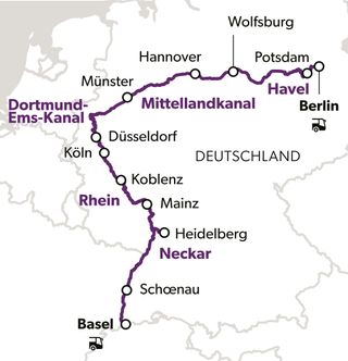 Karte der Wasserstrassen in Deutschland, markiert