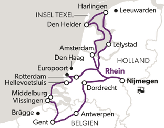 grand-tour-nordische-sommer-cruise-10.jpg Karte der Niederlande und Belgiens mit Städten und Reiserouten.