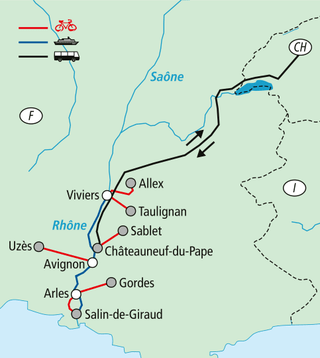 zur-lavendelbluete-in-die-provence-3.jpg Karte der Route von Arles nach Salin-de-Giraud entlang Rhône.