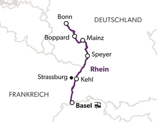 streifzuege-am-rhein-beethoven-in-bonn-5.png Karte mit markiertem Zugstrecke von Bonn durch Deutschlang nach Basel.