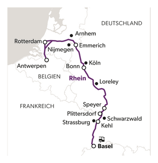 metropolen-zum-staunen-rhein-und-flandern-5.png Karte des Rheinflusses mit markierten Städten in Europa.