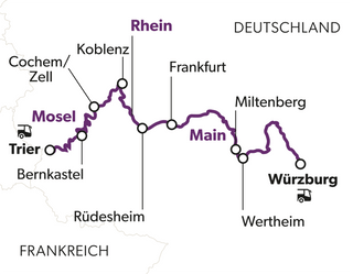 gartenwelten-an-drei-fluessen-10.png Karte der Weinstrasse durch Deutschland mit Städten und Flüssen Rhein und Main.