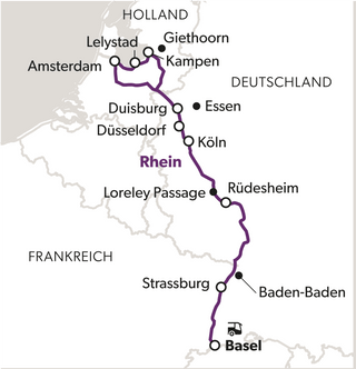 basel-amsterdam-basel-auf-rhein-und-ijssel-6.png Karte mit einer Reiseroute entlang des Rheins von Holland durch Deutschland bis Basel.