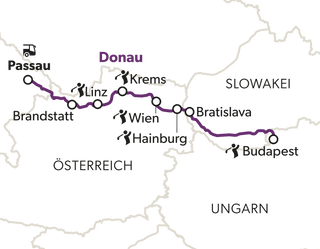 excellence-golf-trophy-27-11.png Karte mit einer markierten Route entlang der Donau von Passau bis Budapest.