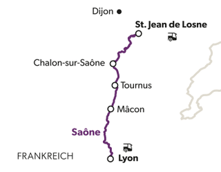 grand-crus-truffes-cassis-das-beste-des-burgunds-8.jpg Karte mit Route entlang der Saône von Dijon nach Lyon.