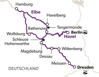 mit-energie-in-die-zukunft-4.jpg Karte des Elbe-Havel-Radwegs in Deutschland mit Städten und Verkehrssymbolen.
