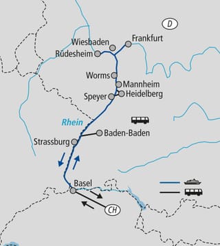 festspielsommer-auf-dem-rhein-4.jpg Karte mit Routen von Frankfurt nach Basel über mehrere Städte.