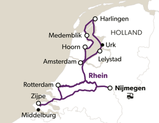 niederlande-land-des-wassers-5.jpg Karte der Niederlande mit markierten Reiseorten und Routen.