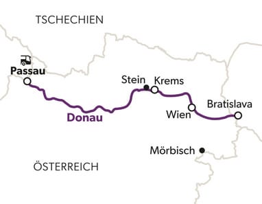 Karte mit Flussverlauf in Österreich und angrenzenden Ländern.