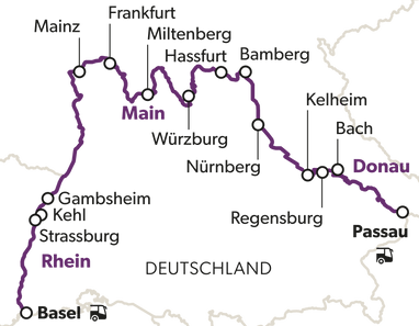 drei-fluesse-von-passau-nach-basel-7.png Karte der Rhein-Main-Donau-Route mit Städten.