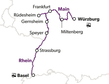 rhein-und-main-koestlich-7.jpg Karte der Route von Basel nach Würzburg mit Zwischenstopps.
