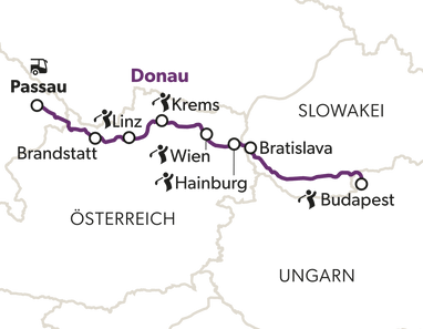 excellence-golf-trophy-27-11.png Karte mit einer markierten Route entlang der Donau von Passau bis Budapest.