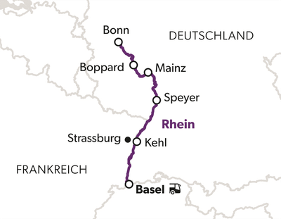 streifzuege-am-rhein-beethoven-in-bonn-5.png Karte mit markiertem Zugstrecke von Bonn durch Deutschlang nach Basel.