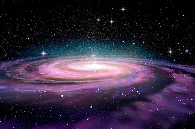 Künstlerische Darstellung einer Spiralgalaxie im Weltraum.